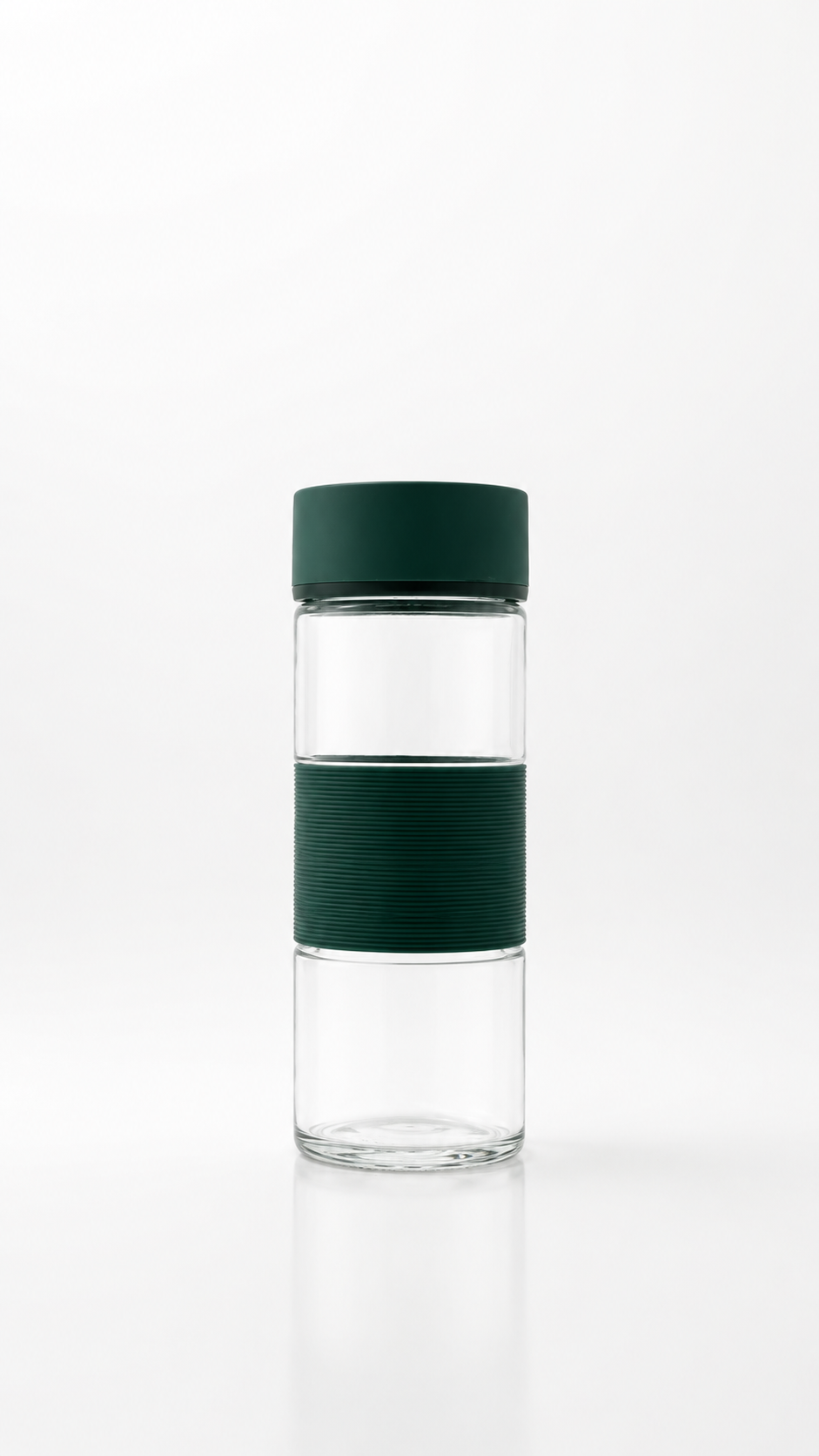 Clear Glass Water Bottle with Green Silicone Sleeve & Lid